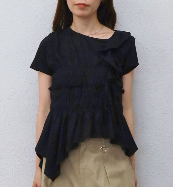 archives「アシメギャザーフリルＴＥＥ」|Tシャツ・カットソー|BLACK