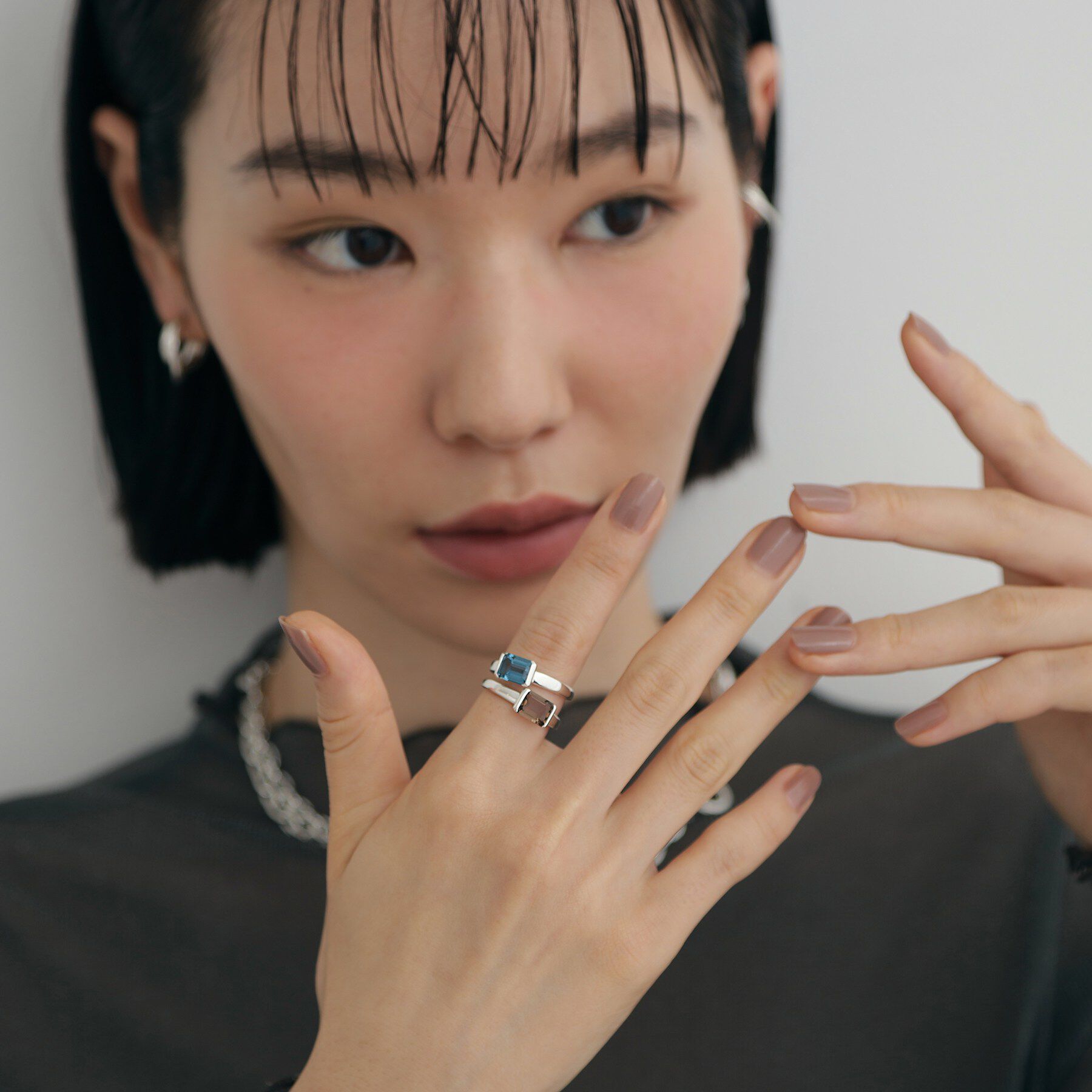 COCOSHNIK ONKITSCH「シルバー ブルートパーズ コーナーカットリング」|リング|