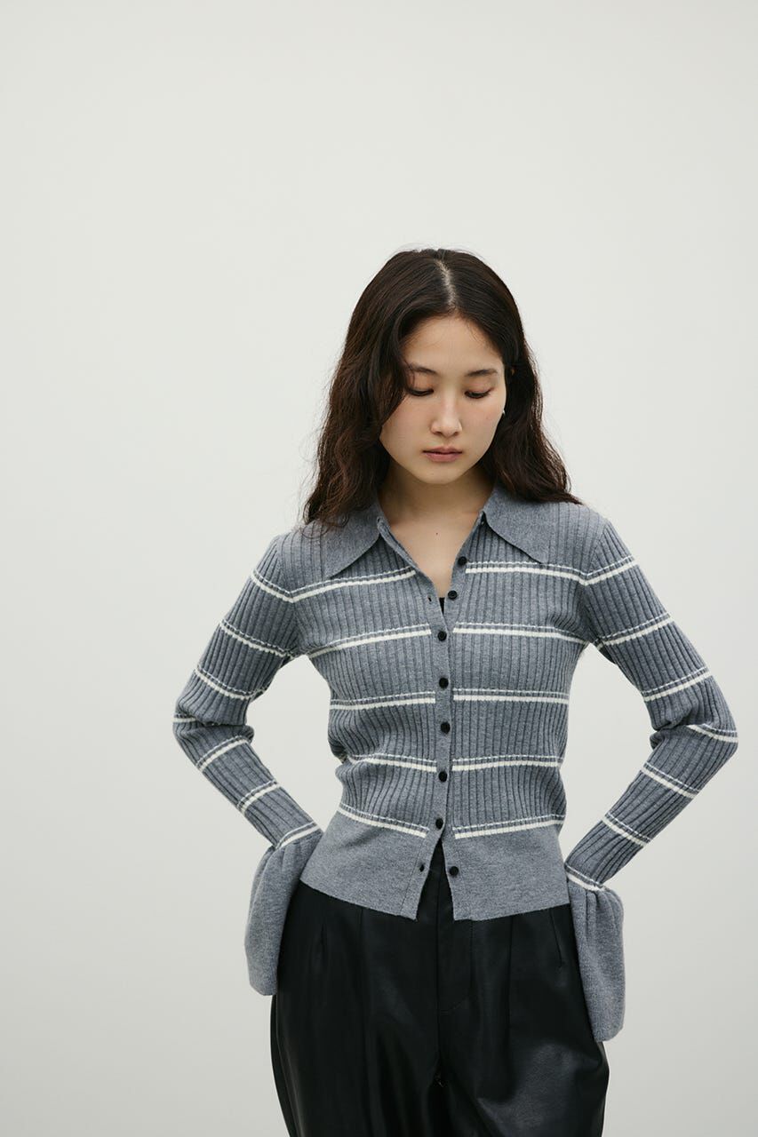 STYLEMIXER「ボーダーニットポロ」|ニット・セーター|GRY
