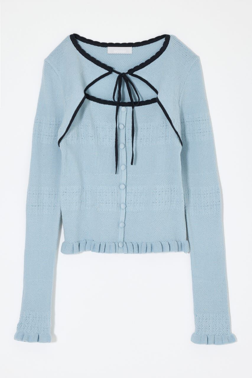 MOUSSY「BOW DESIGN LAYERED ニット」|ニット・セーター|L/BLU1