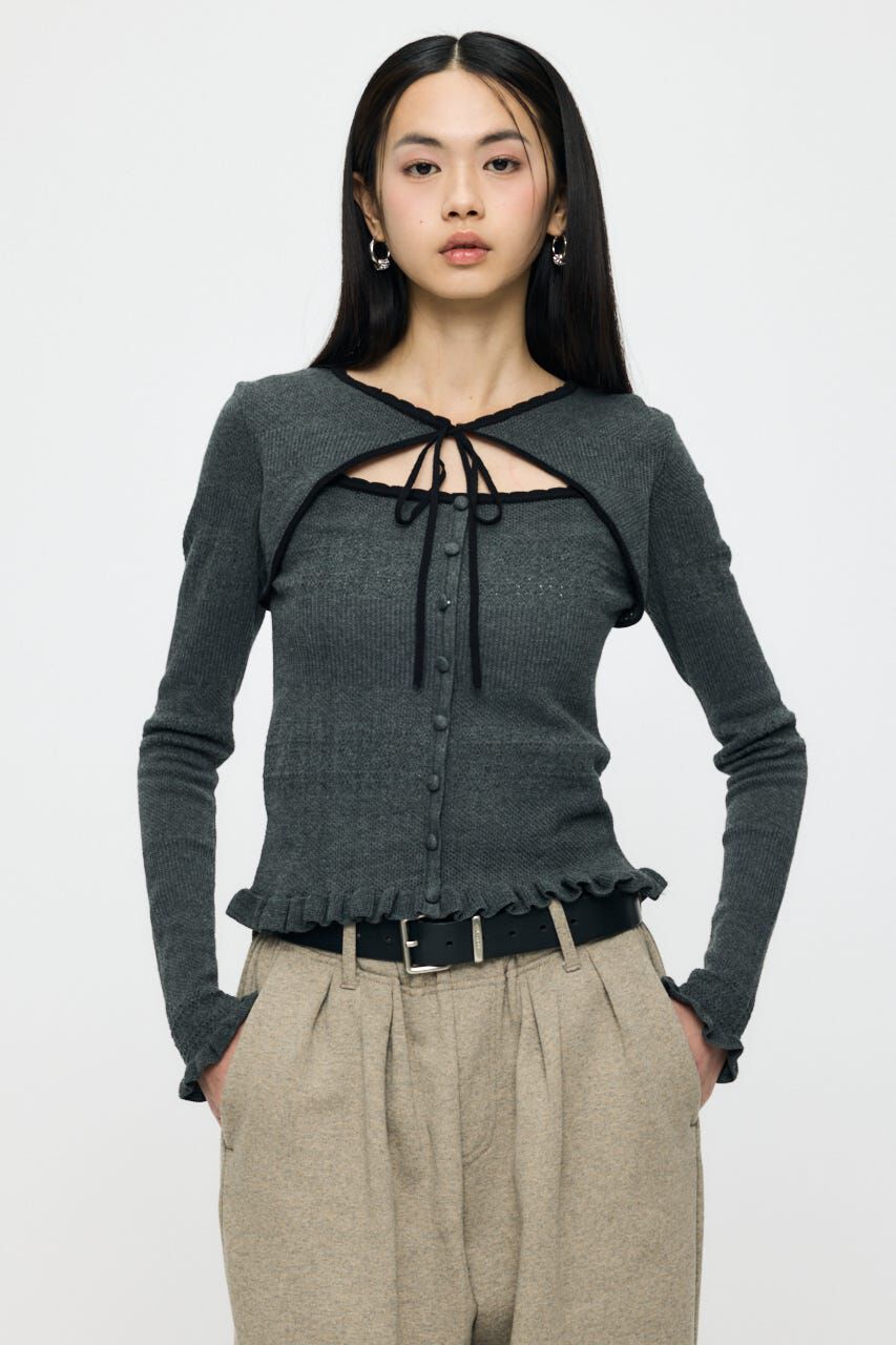 MOUSSY「BOW DESIGN LAYERED ニット」|ニット・セーター|GRY