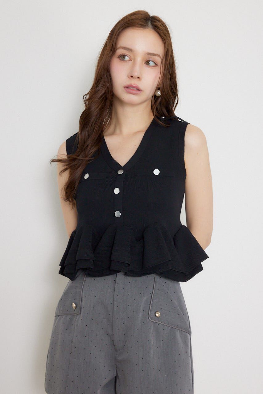 rienda「ボタンポイントペプラムニットトップス」|シャツ・ブラウス|