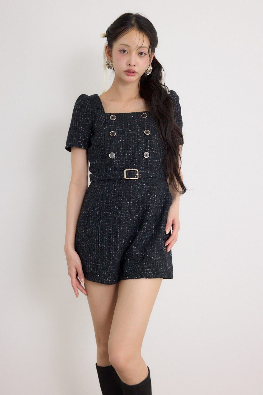 rienda「ダブルボタンロンパース」|その他|BLK