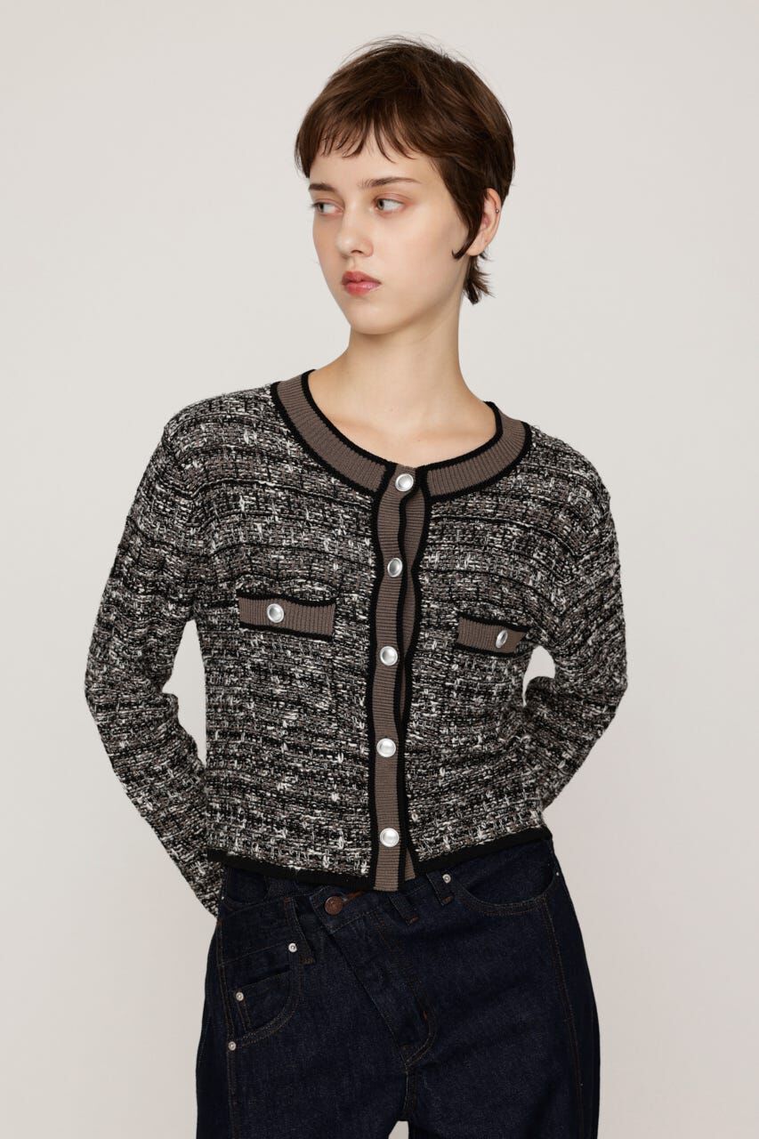 SLY「BICOLOR TWEED KNIT トップス」|カーディガン|
