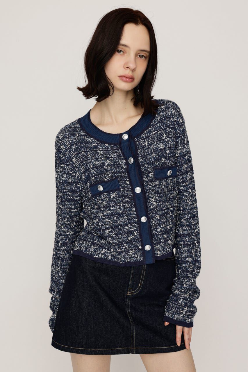 SLY「BICOLOR TWEED KNIT トップス」|カーディガン|NVY