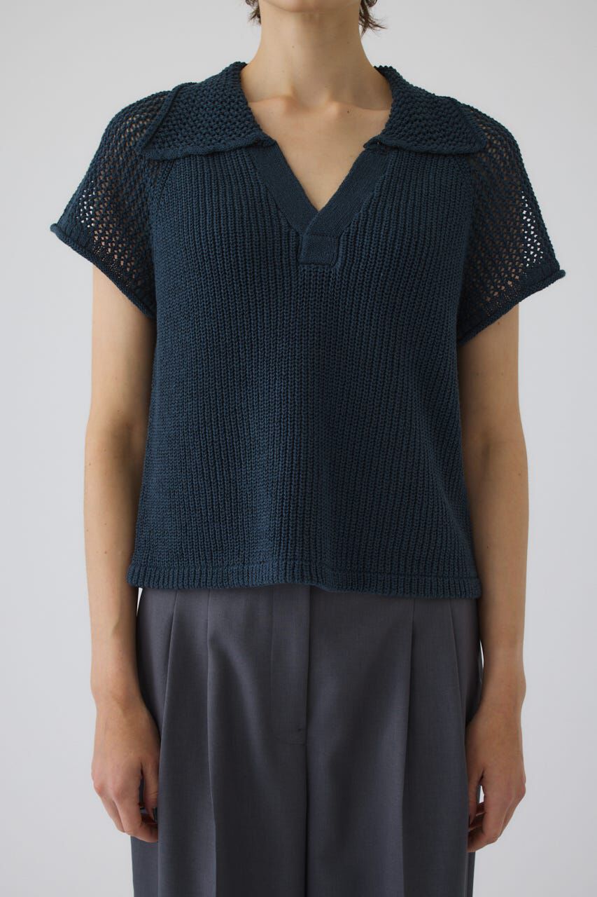 RIM.ARK 「Linen mix open collar tops」|ニット・セーター|D/BLU3