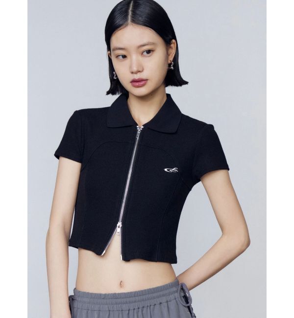 EMODA「リブカッティングショートスリーブトップ」|Tシャツ・カットソー|ブラック