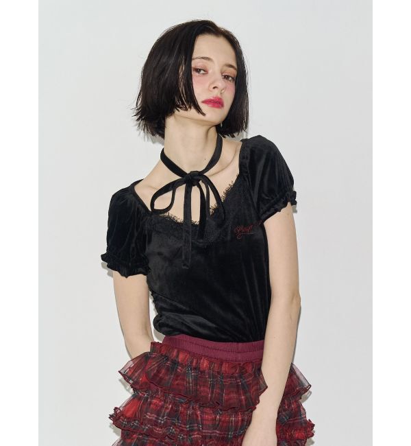 jouetie「レースベロアトップス」|Tシャツ・カットソー|ブラック