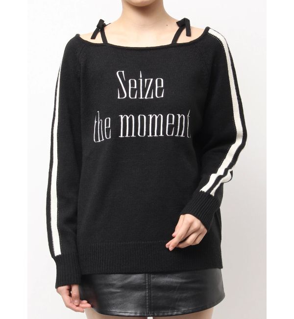GYDA「Seize the momentオフショルリボンニットトップス」|ニット・セーター|ブラック