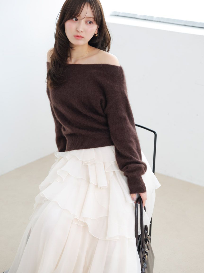 SNIDEL「【HIGH QUALITY】ウールミンクオフショルプルオーバー」|Tシャツ・カットソー|