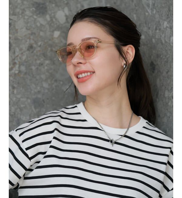  「【WEB限定】SUNCUTGlasses/UV100%CUT ウェリントン型サングラス | カラーレンズ 太縁 紫外線対策 UVカット」|サングラス|薄イエロー