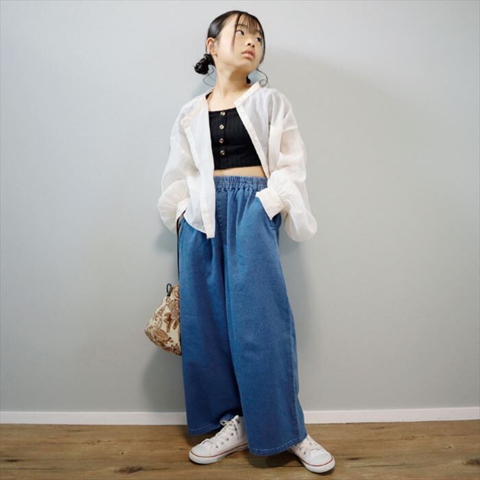 BACKYARD FAMILY「パンツ キッズ 子供服 好評 デニム ストレッチ ワイドパンツ キュロット ズボン 長ズボン」|その他|
