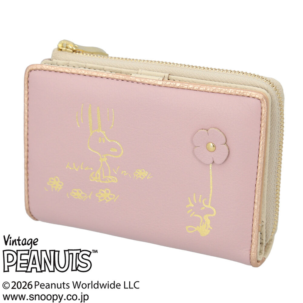 BACKYARD FAMILY「スヌーピー 財布 二つ折り 通販 SNOOPY 73514 レザー 箔押し 本革 二つ折り財布」|財布|ピンク1