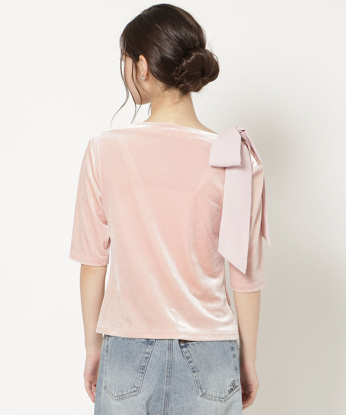 WILLSELECTION「ショルダーリボンベロアトップス」|Tシャツ・カットソー|