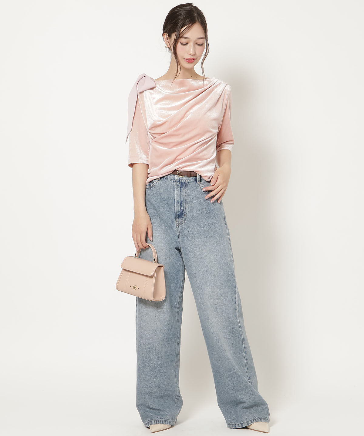 WILLSELECTION「ショルダーリボンベロアトップス」|Tシャツ・カットソー|