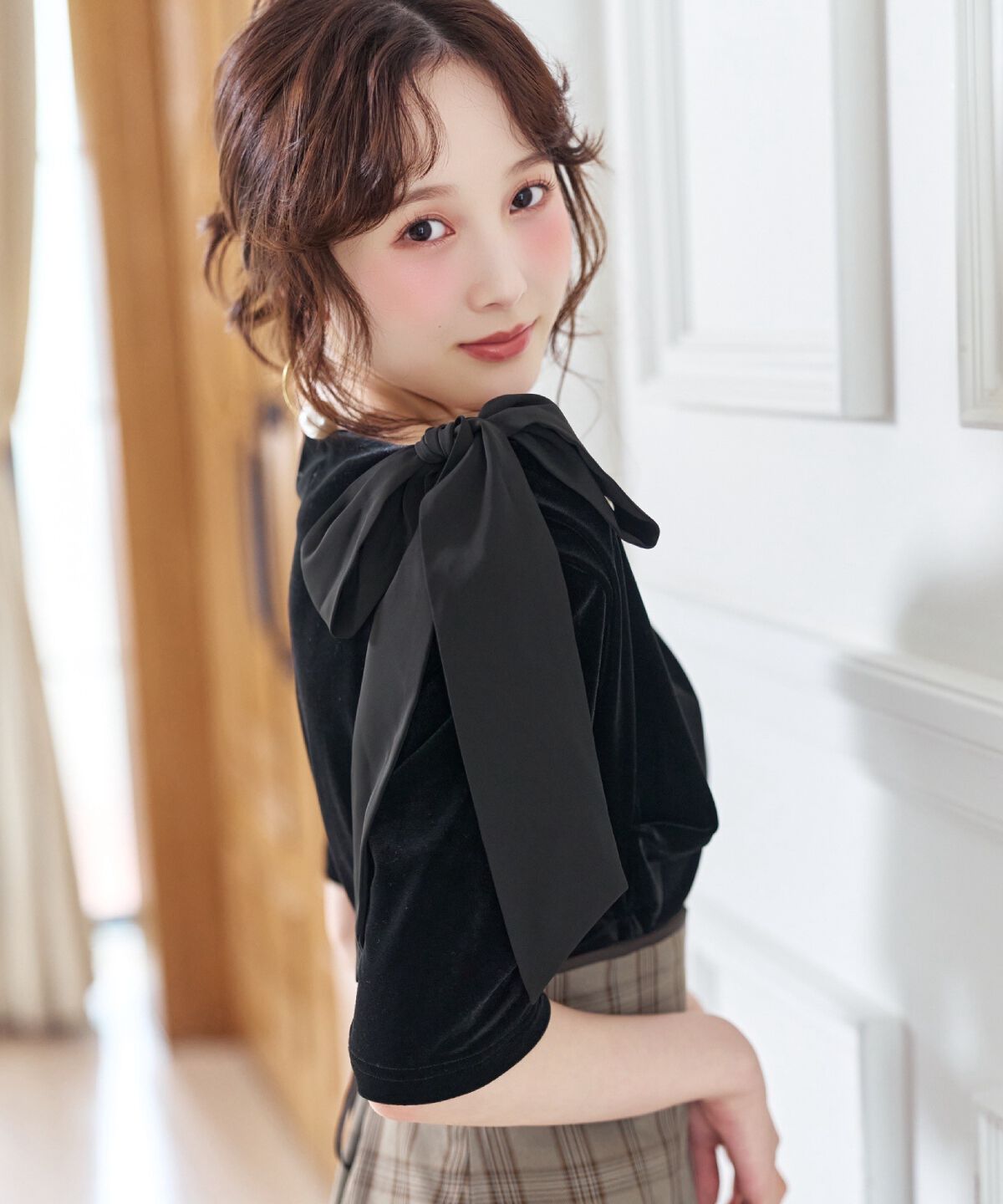 WILLSELECTION「ショルダーリボンベロアトップス」|Tシャツ・カットソー|