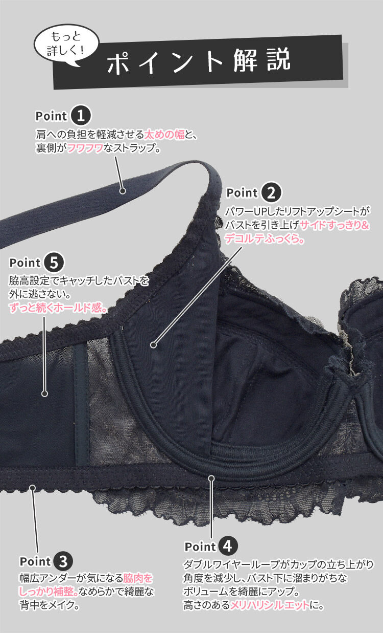 intesucre「アンテシュクレ intesucre 脇高ブラ Premium ブラジャー単品 B-D/65-75 IBT339」|インナー|