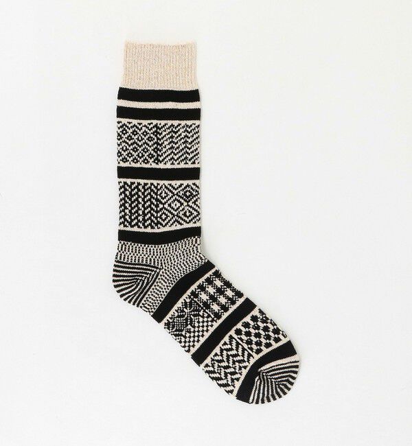 UNITED ARROWS「＜ROTOTO＞ジャガード ボーダー ソックス」|ソックス|BLACK