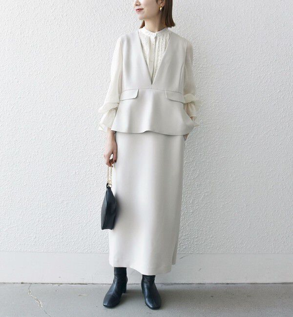 SHIPS any「〈洗濯機可能〉ダブルクロス Vネック ペプラム ワンピース［NAVY BLUE］」|ワンピース|