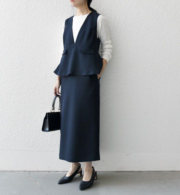 SHIPS any「〈洗濯機可能〉ダブルクロス Vネック ペプラム ワンピース［NAVY BLUE］」|ワンピース|