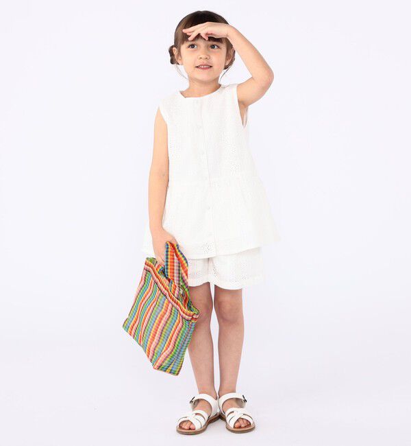 SHIPS KIDS「SHIPS KIDS:100～130cm / レース ペプラム ノースリーブ ブラウス」|シャツ・ブラウス|