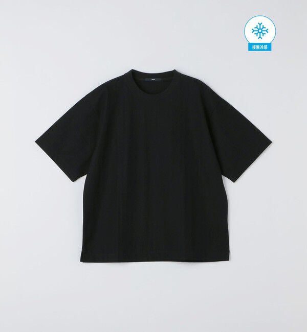 SHIPS「SHIPS:〈接触冷感〉リネン ライク ジャカード ショートスリーブ Tシャツ」|Tシャツ・カットソー|ダークブルー
