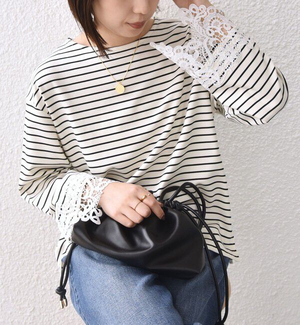 SHIPS Colors 「【WEB限定】〈手洗い可能〉ボーダー ポンチ レースカフス トップス◇」|Tシャツ・カットソー|オフホワイト