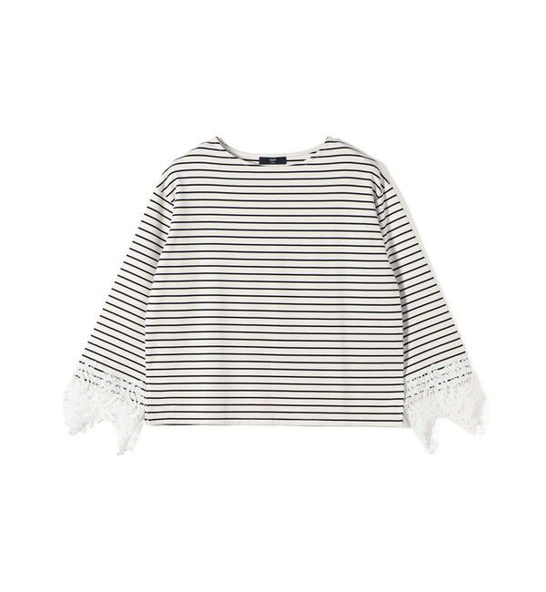 SHIPS Colors 「【WEB限定】〈手洗い可能〉ボーダー ポンチ レースカフス トップス◇」|Tシャツ・カットソー|