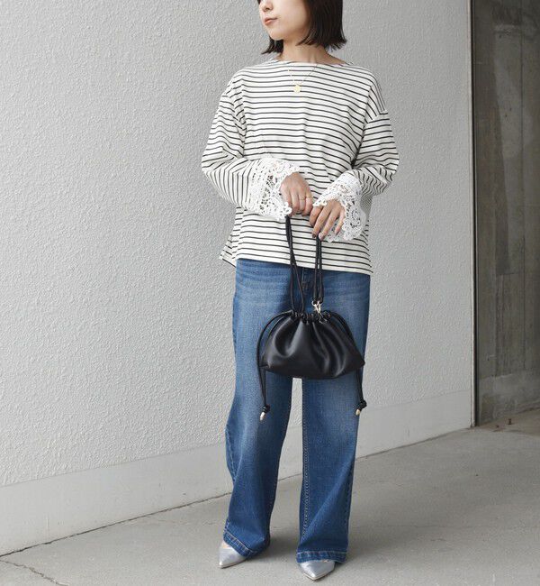 SHIPS Colors 「【WEB限定】〈手洗い可能〉ボーダー ポンチ レースカフス トップス◇」|Tシャツ・カットソー|