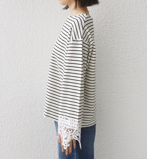SHIPS Colors 「【WEB限定】〈手洗い可能〉ボーダー ポンチ レースカフス トップス◇」|Tシャツ・カットソー|