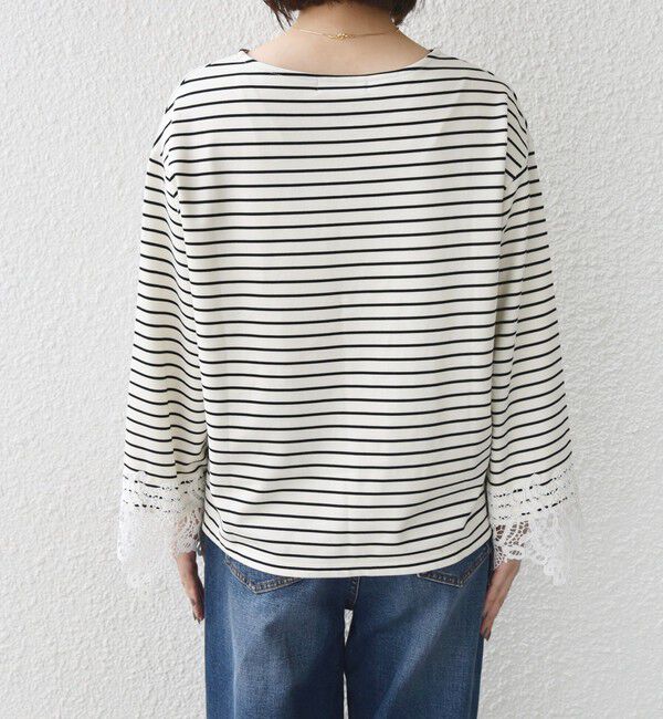 SHIPS Colors 「【WEB限定】〈手洗い可能〉ボーダー ポンチ レースカフス トップス◇」|Tシャツ・カットソー|