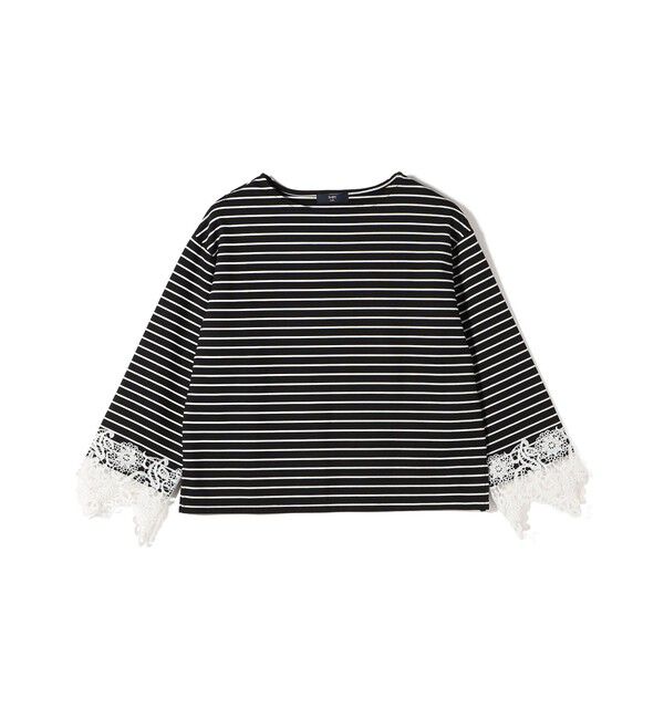 SHIPS Colors 「【WEB限定】〈手洗い可能〉ボーダー ポンチ レースカフス トップス◇」|Tシャツ・カットソー|