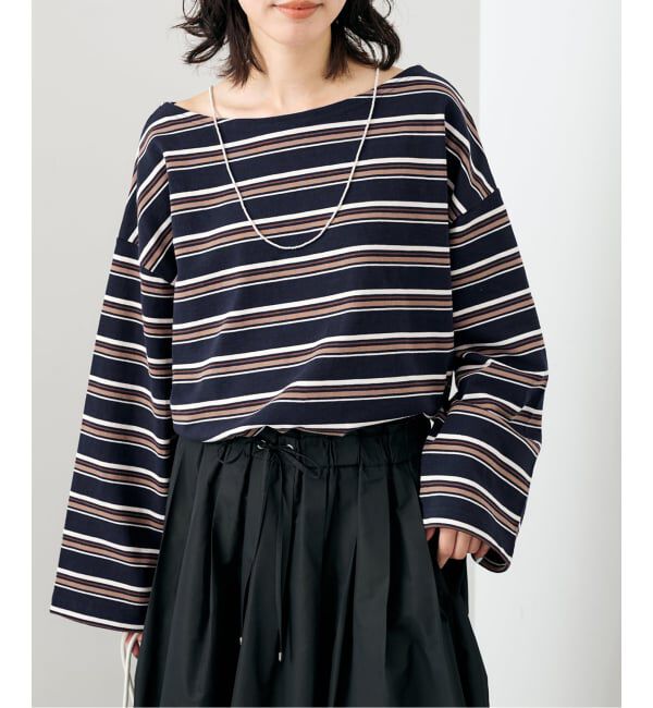 SLOBE IENA「マルチボーダーボートネックカットソー」|Tシャツ・カットソー|ネイビー