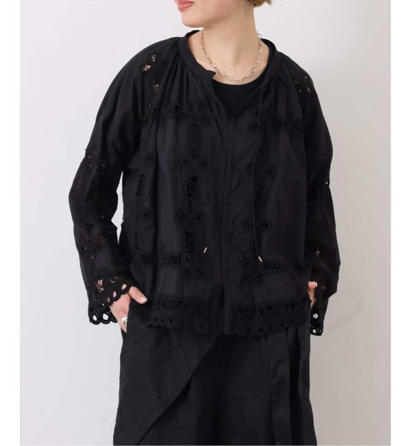 journal standard luxe「《追加》バテンレース スタンドカラーギャザーブラウス」|シャツ・ブラウス|