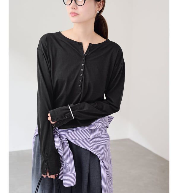 FRAMeWORK「≪予約≫ヘンリーネックロングスリーブ」|Tシャツ・カットソー|ブラック