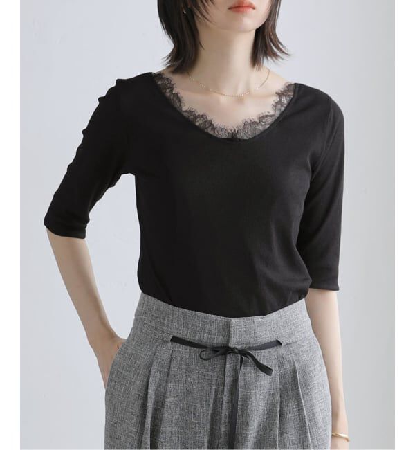  「【洗える】レース2WAYプルオーバー」|Tシャツ・カットソー|