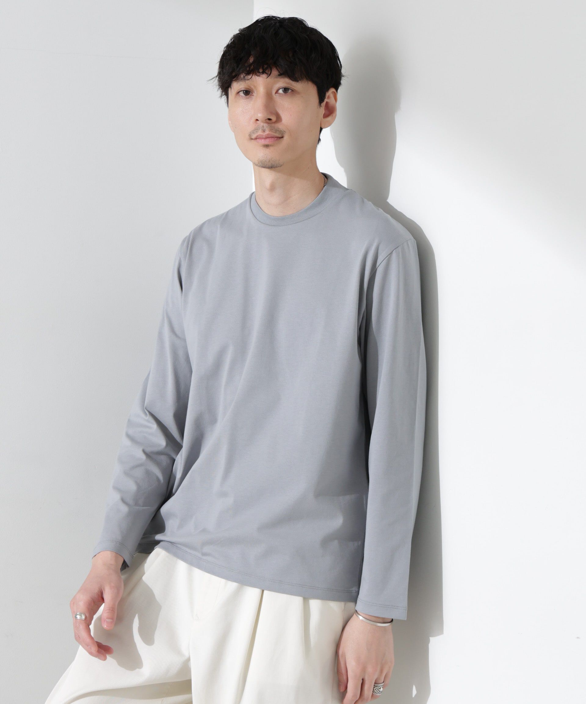 NANO universe「ジャケT(R) クルーネック 長袖」|Tシャツ・カットソー|グレー