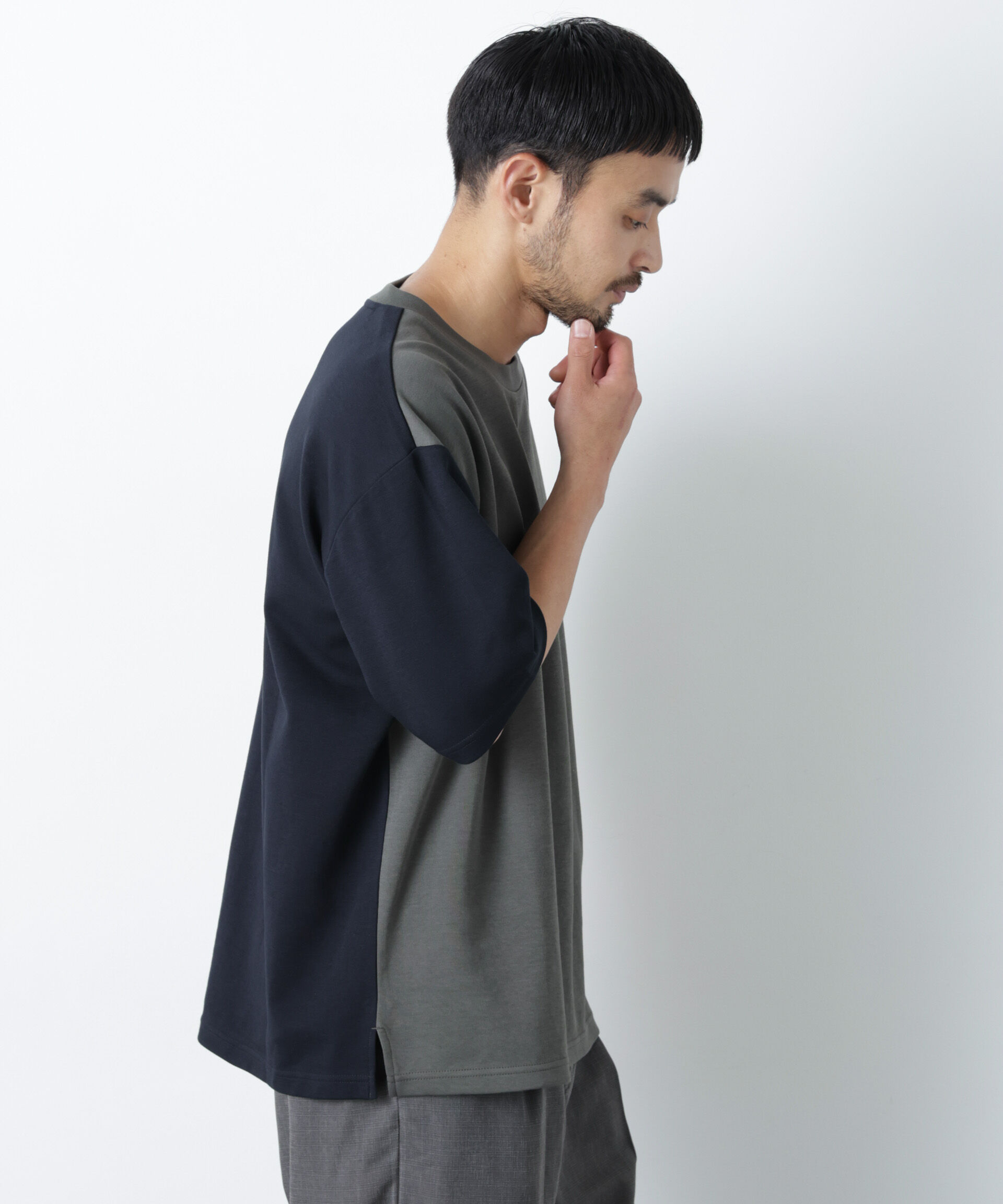 nano･universe「2トーンシルケット切り替えTシャツ 半袖」|Tシャツ・カットソー|