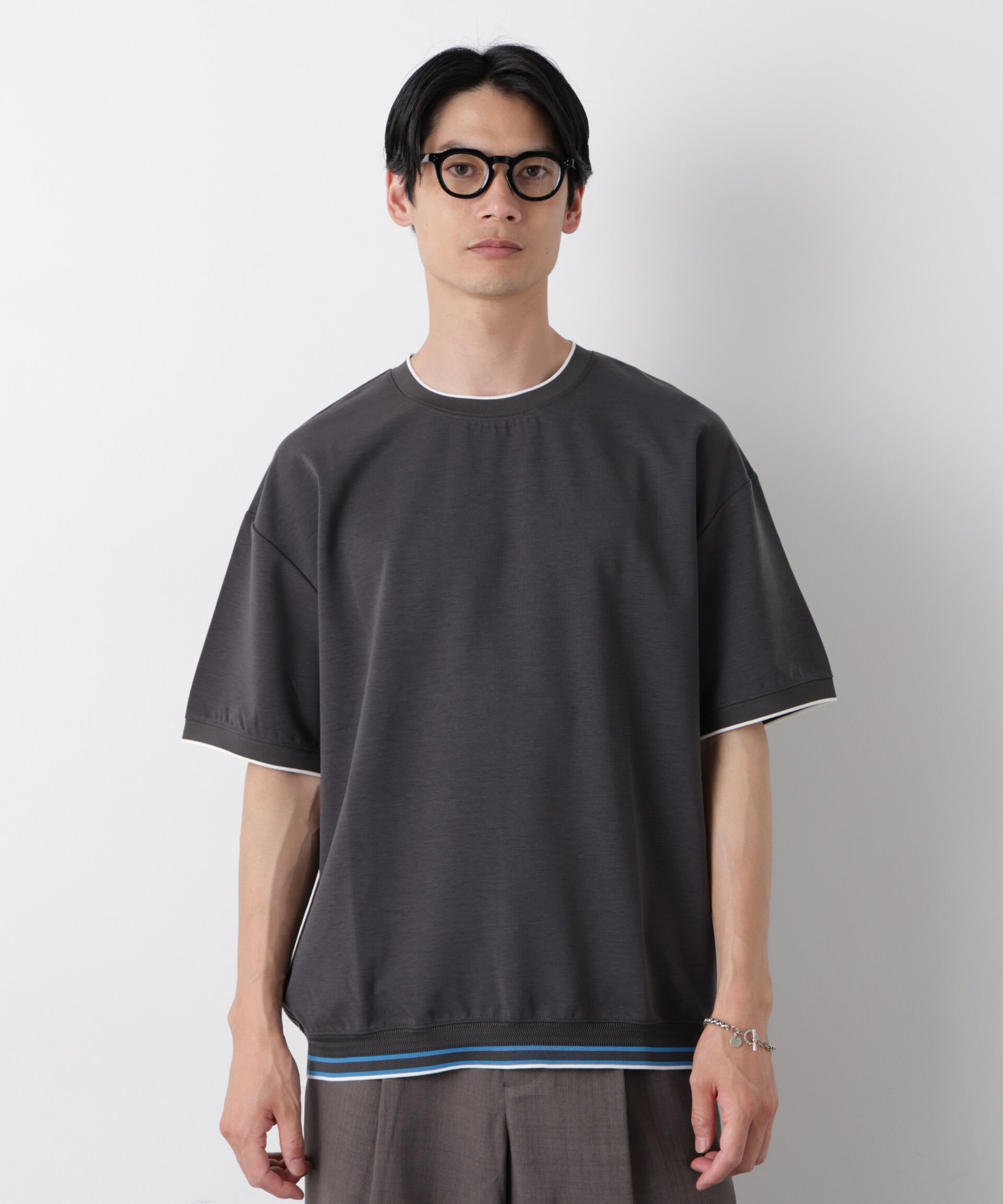 NANO universe「リブスムースTシャツ 半袖」|Tシャツ・カットソー|チャコール3