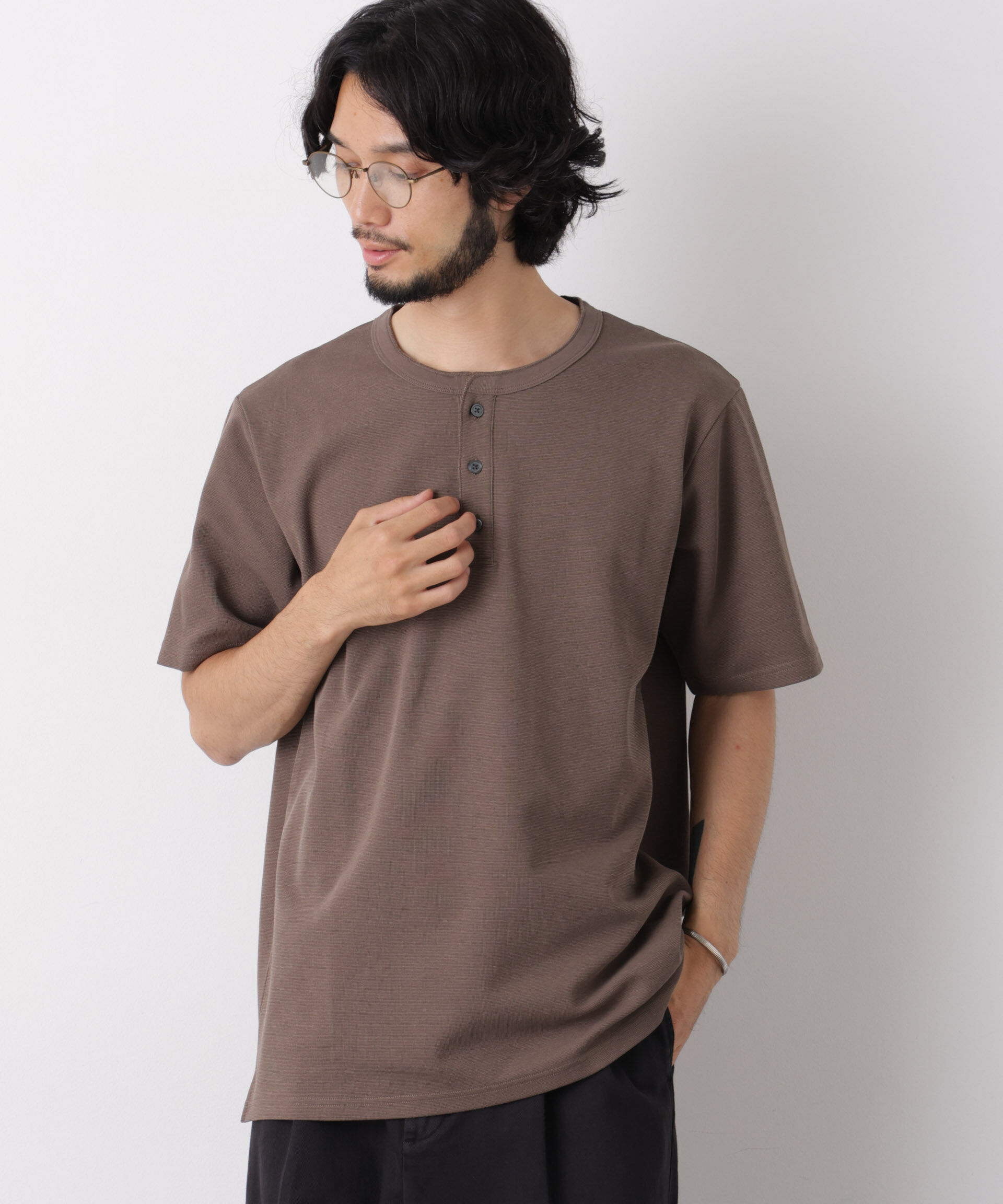 NANO universe「60サーフニットヘンリーTシャツ 半袖」|Tシャツ・カットソー|