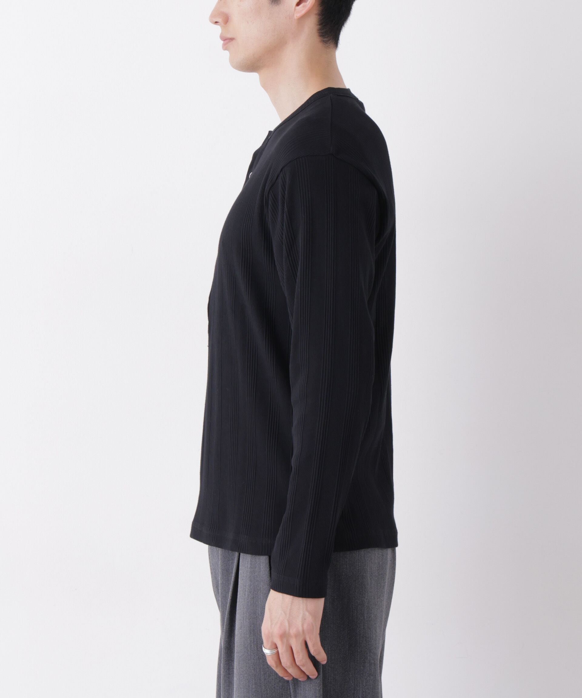 NANO universe「ランダム針抜きリブ リングドットヘンリーネック」|Tシャツ・カットソー|
