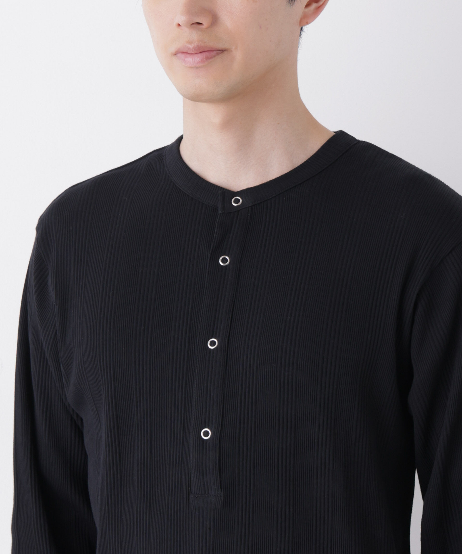 NANO universe「ランダム針抜きリブ リングドットヘンリーネック」|Tシャツ・カットソー|