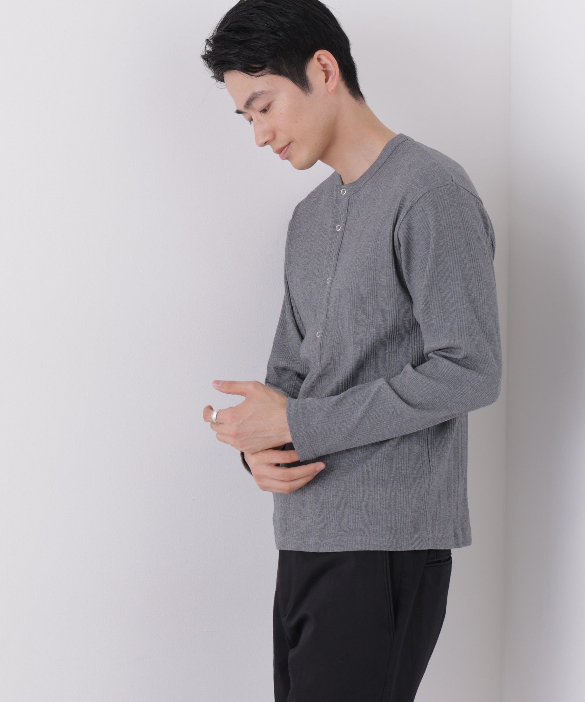 NANO universe「ランダム針抜きリブ リングドットヘンリーネック」|Tシャツ・カットソー|