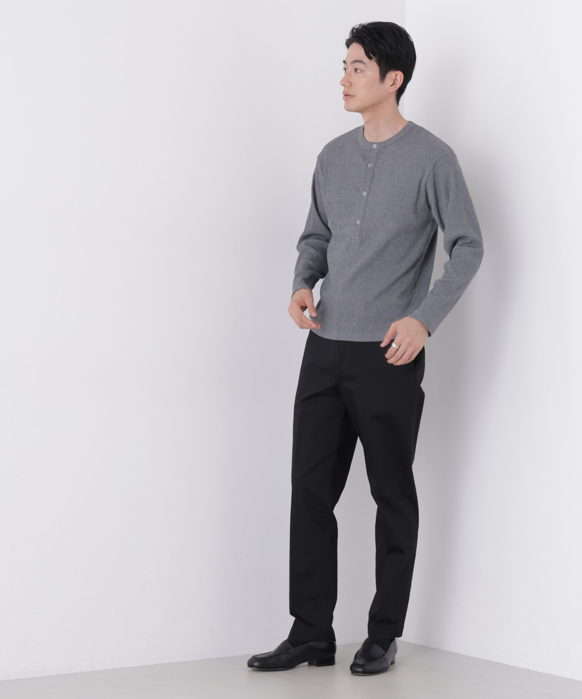 NANO universe「ランダム針抜きリブ リングドットヘンリーネック」|Tシャツ・カットソー|