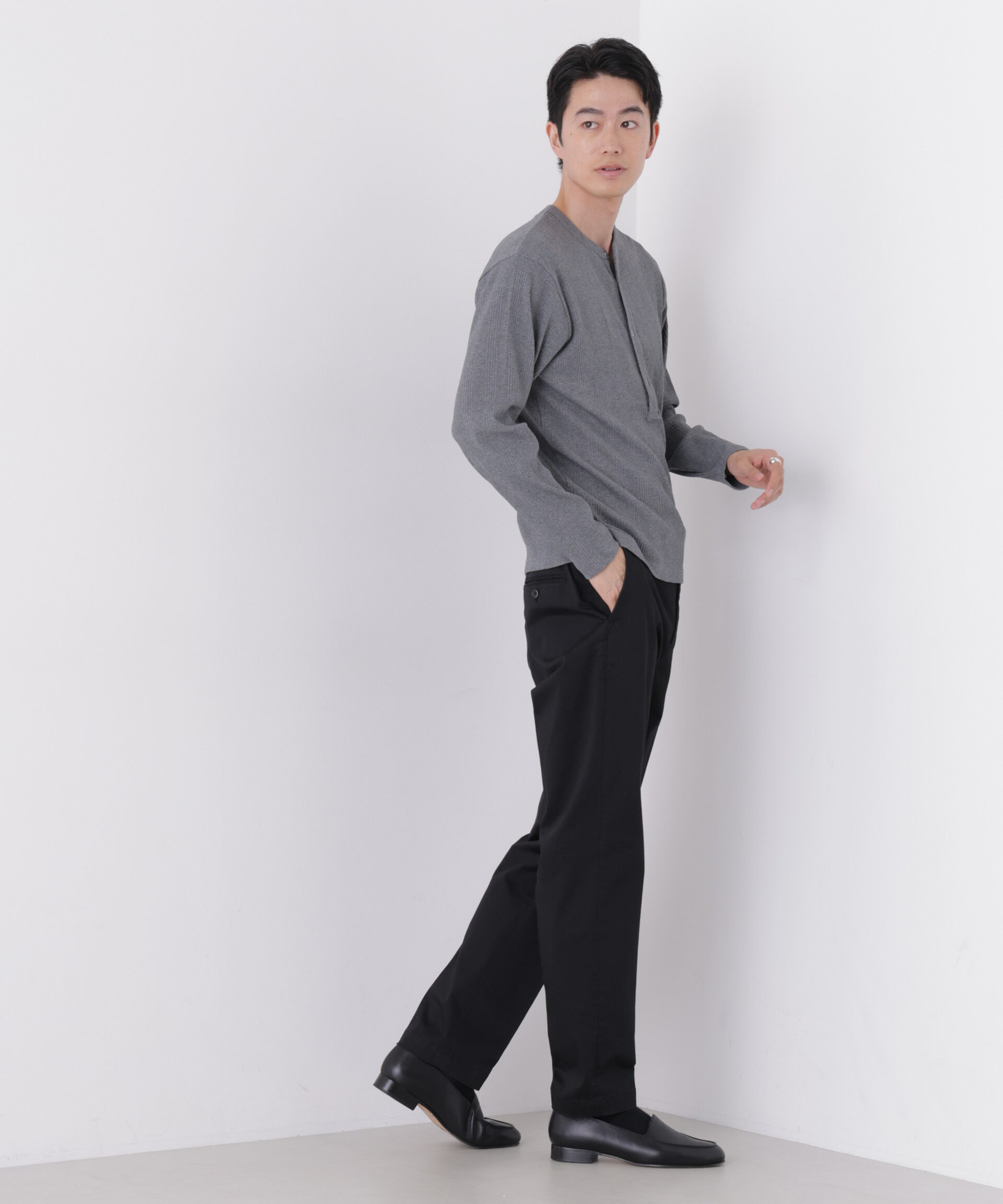 NANO universe「ランダム針抜きリブ リングドットヘンリーネック」|Tシャツ・カットソー|
