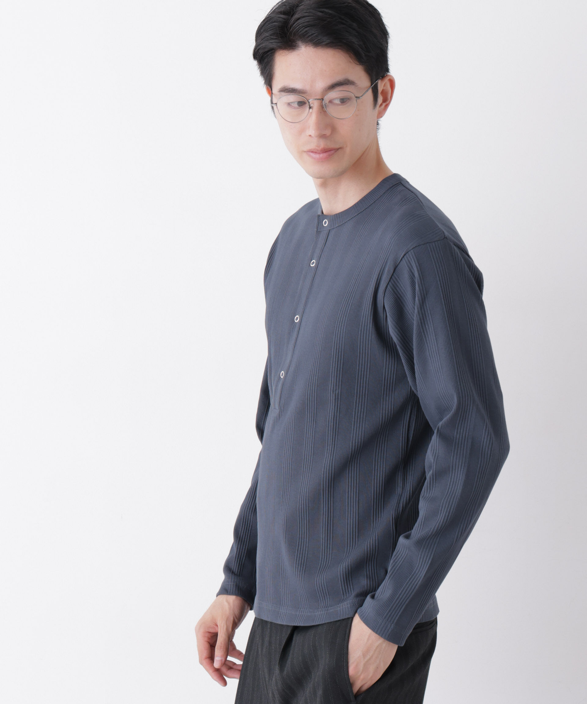 NANO universe「ランダム針抜きリブ リングドットヘンリーネック」|Tシャツ・カットソー|