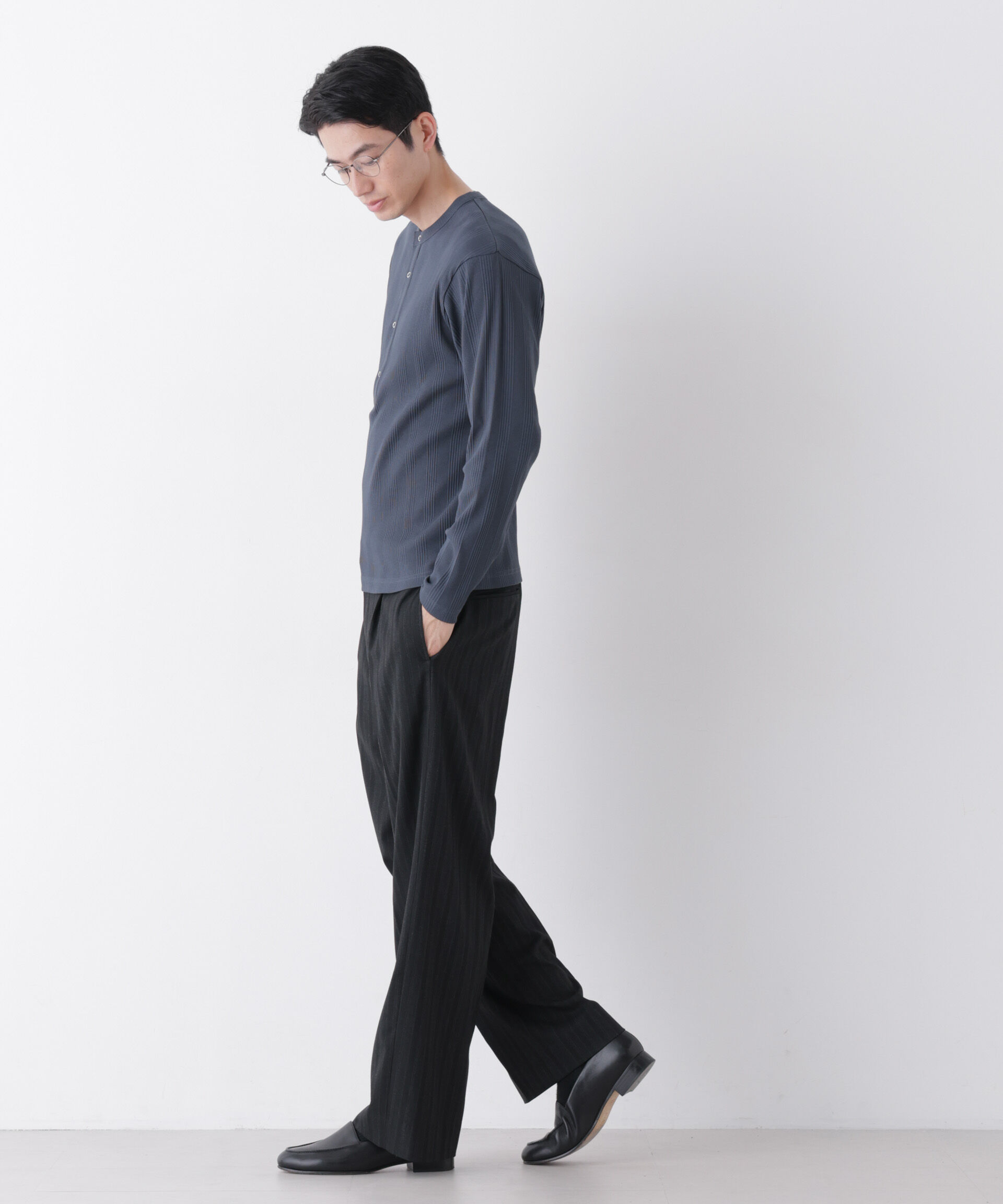 NANO universe「ランダム針抜きリブ リングドットヘンリーネック」|Tシャツ・カットソー|