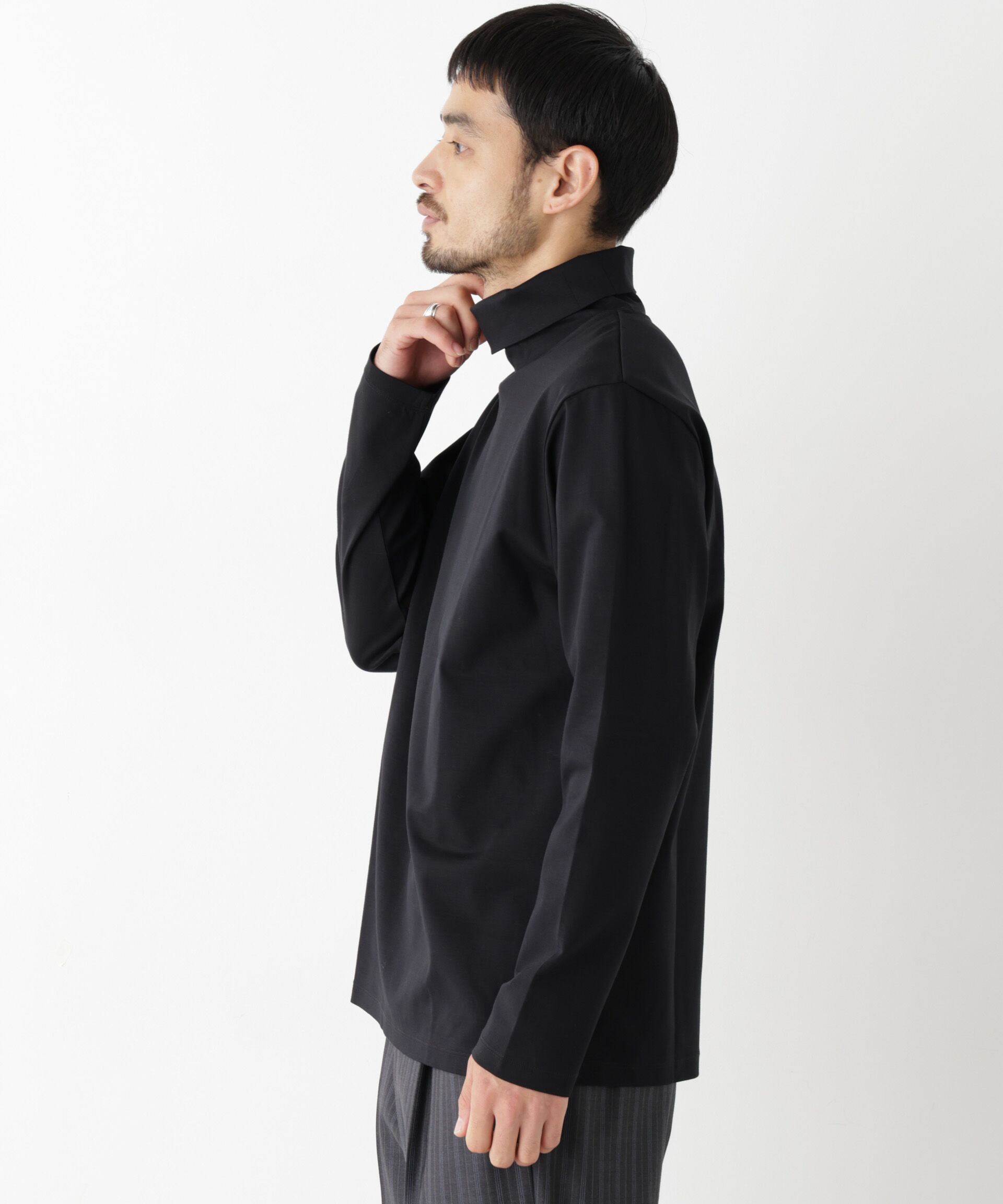 NANO universe「ジャケT(R) プレミアム タートルネック 長袖」|Tシャツ・カットソー|ブラック