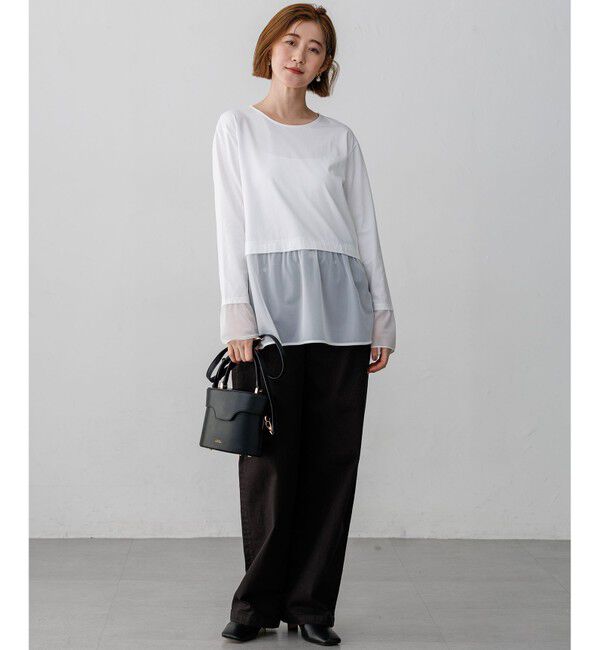 23区「【見上愛さん着用】ナチュラルコットンベア シアーコンビ カットソー」|Tシャツ・カットソー|