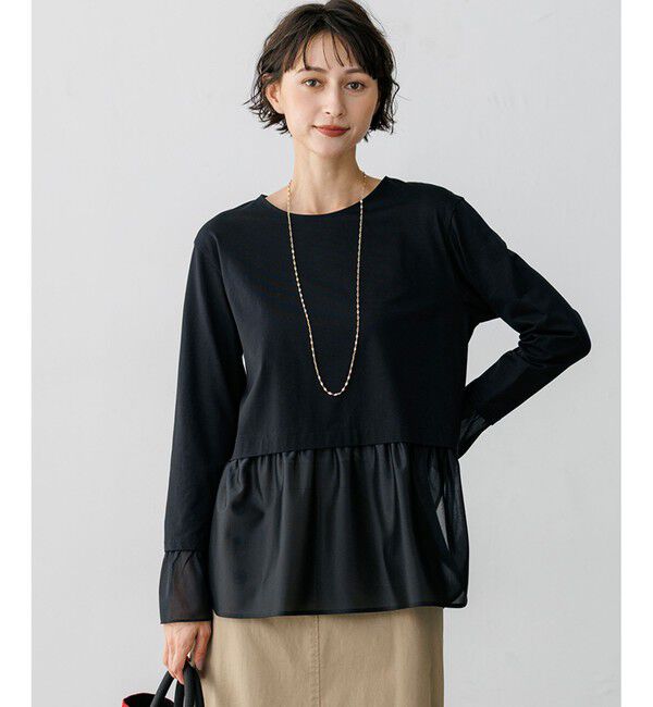 23区「【見上愛さん着用】ナチュラルコットンベア シアーコンビ カットソー」|Tシャツ・カットソー|ブラック系